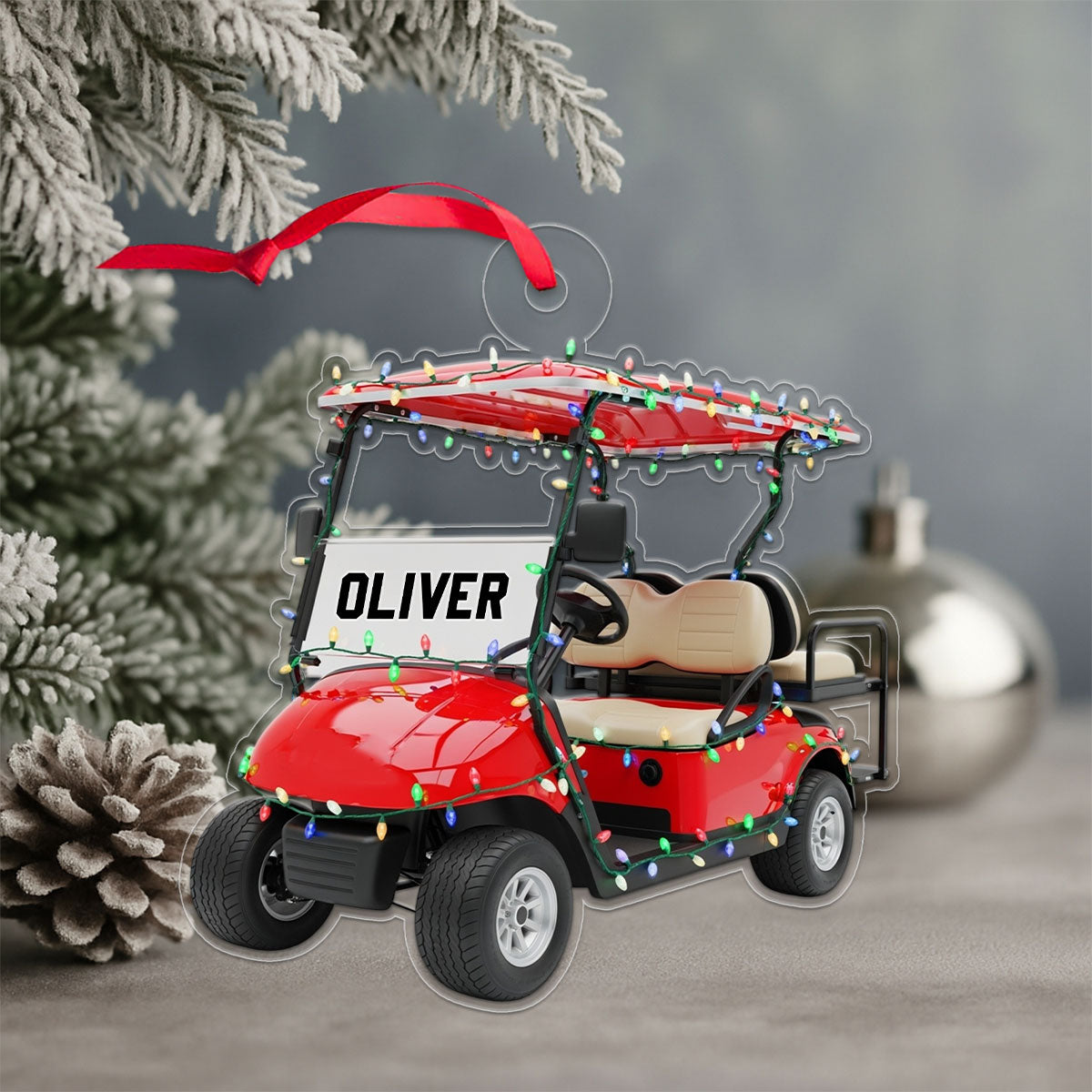 Custom Name Golf Cart With Ledlight Acrylic Ornament Christmas Gift