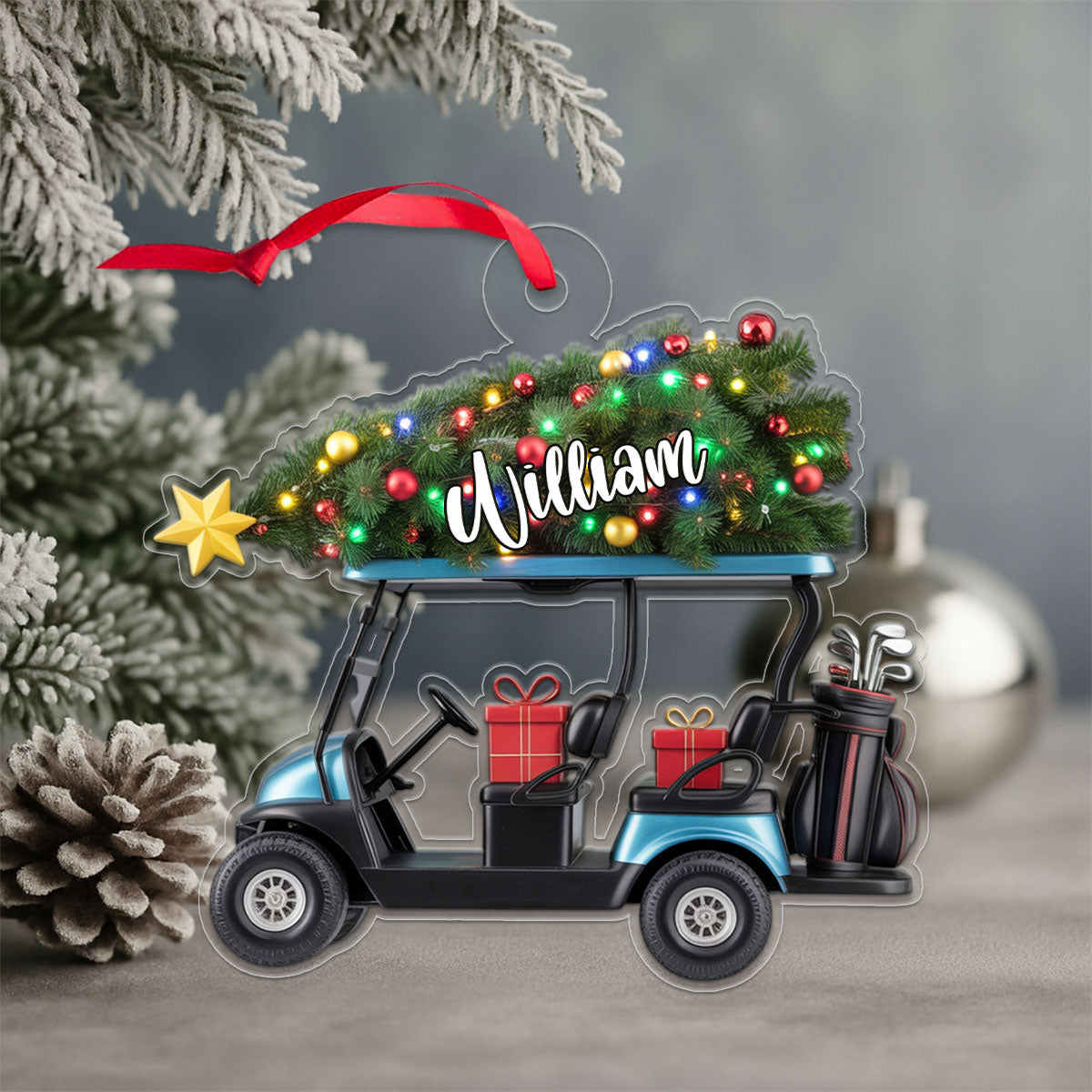 Custom Name Golf Cart Xmas Acrylic Ornament Christmas Gift