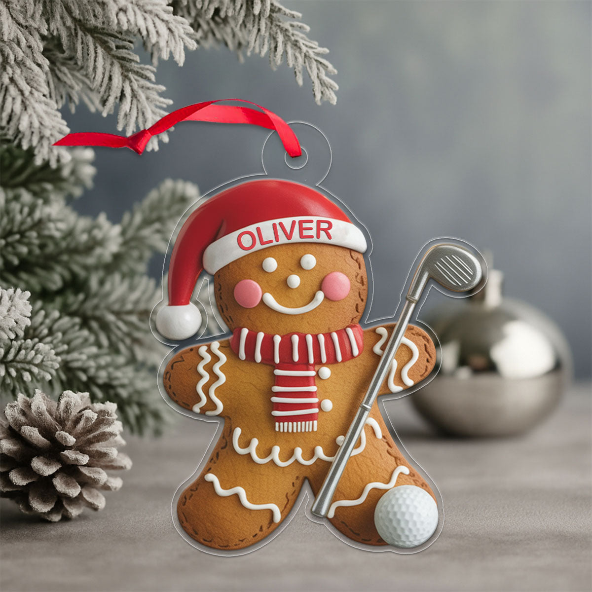 Custom Name Golf Gingerbread Acrylic Ornament Christmas Gift