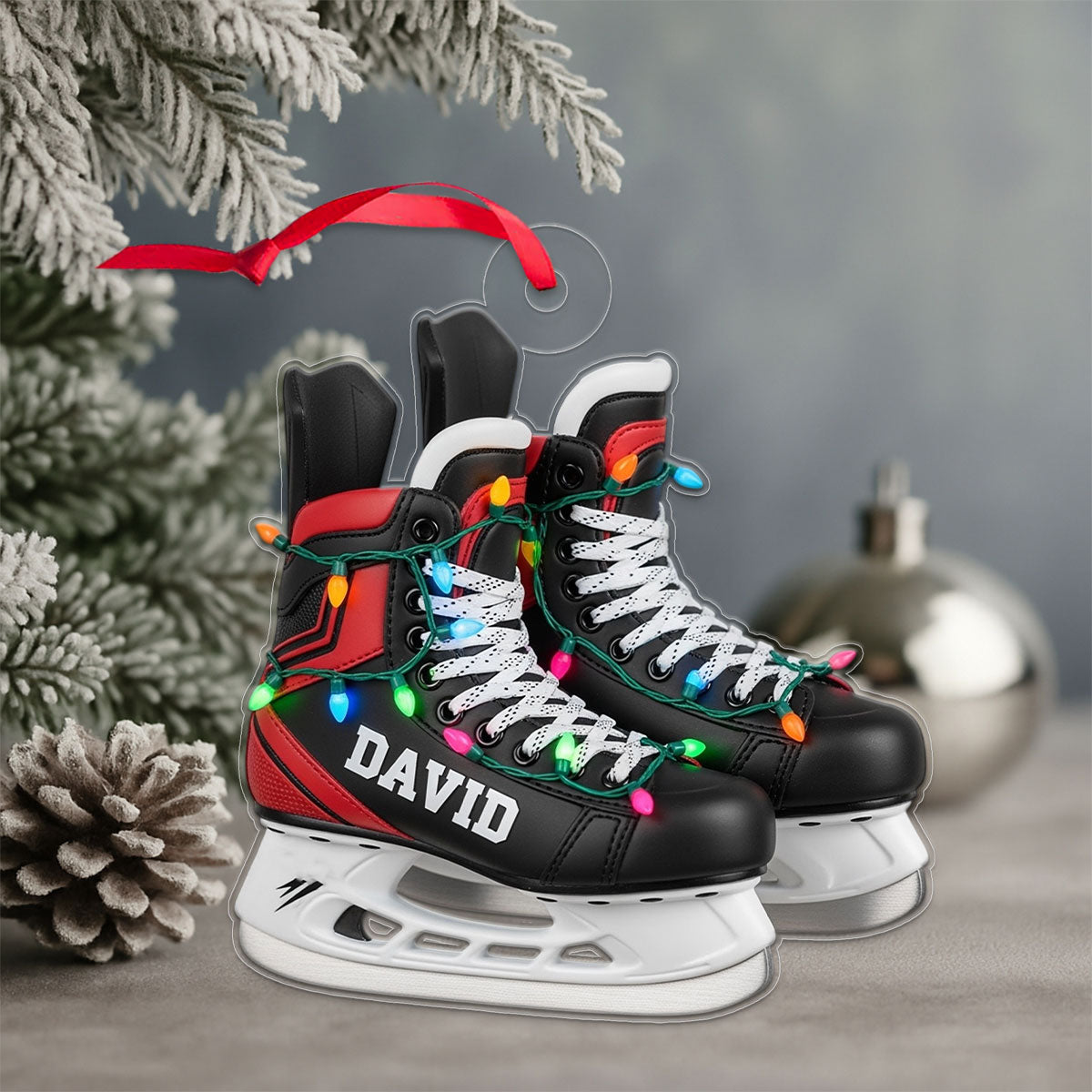 Custom Name Ice Hockey Skates Player Acrylic Ornament Christmas Gift