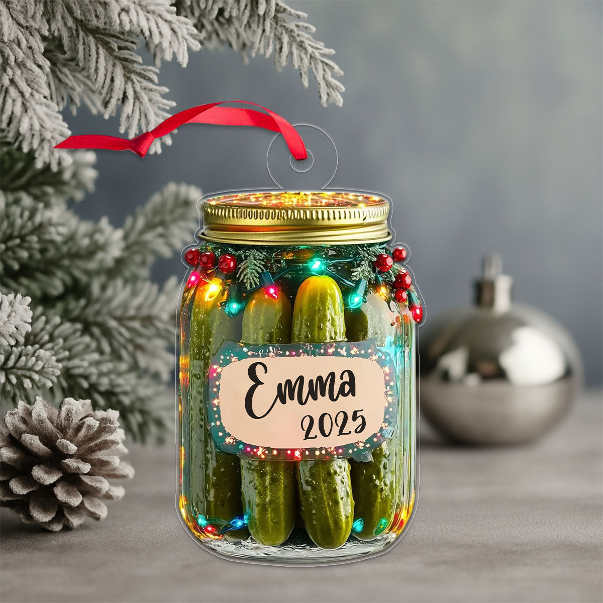 Custom Name Pickle Jar Christmas Acrylic Ornament Christmas Gift
