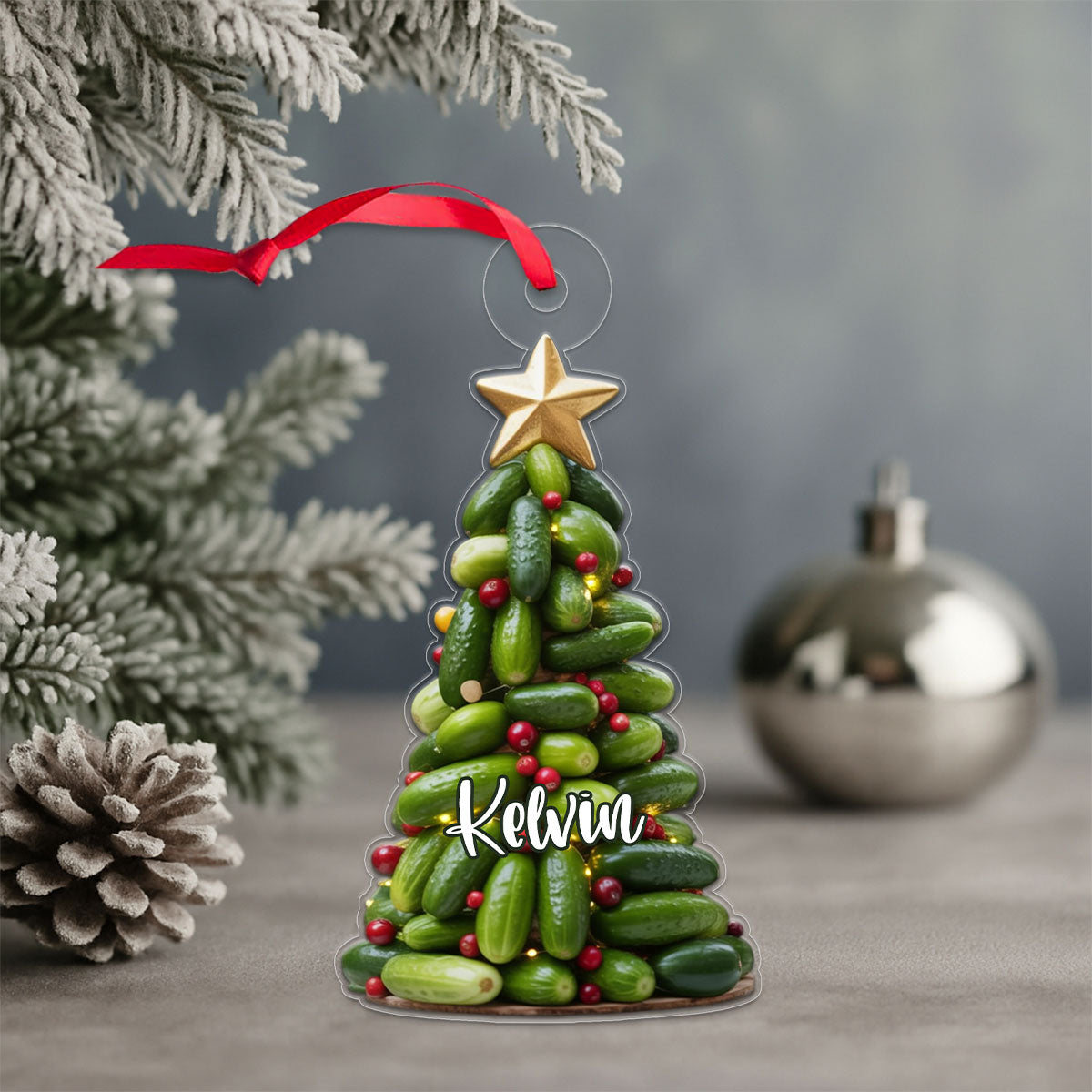 Custom Name Pickle Xmas Tree Acrylic Ornament Christmas Gift