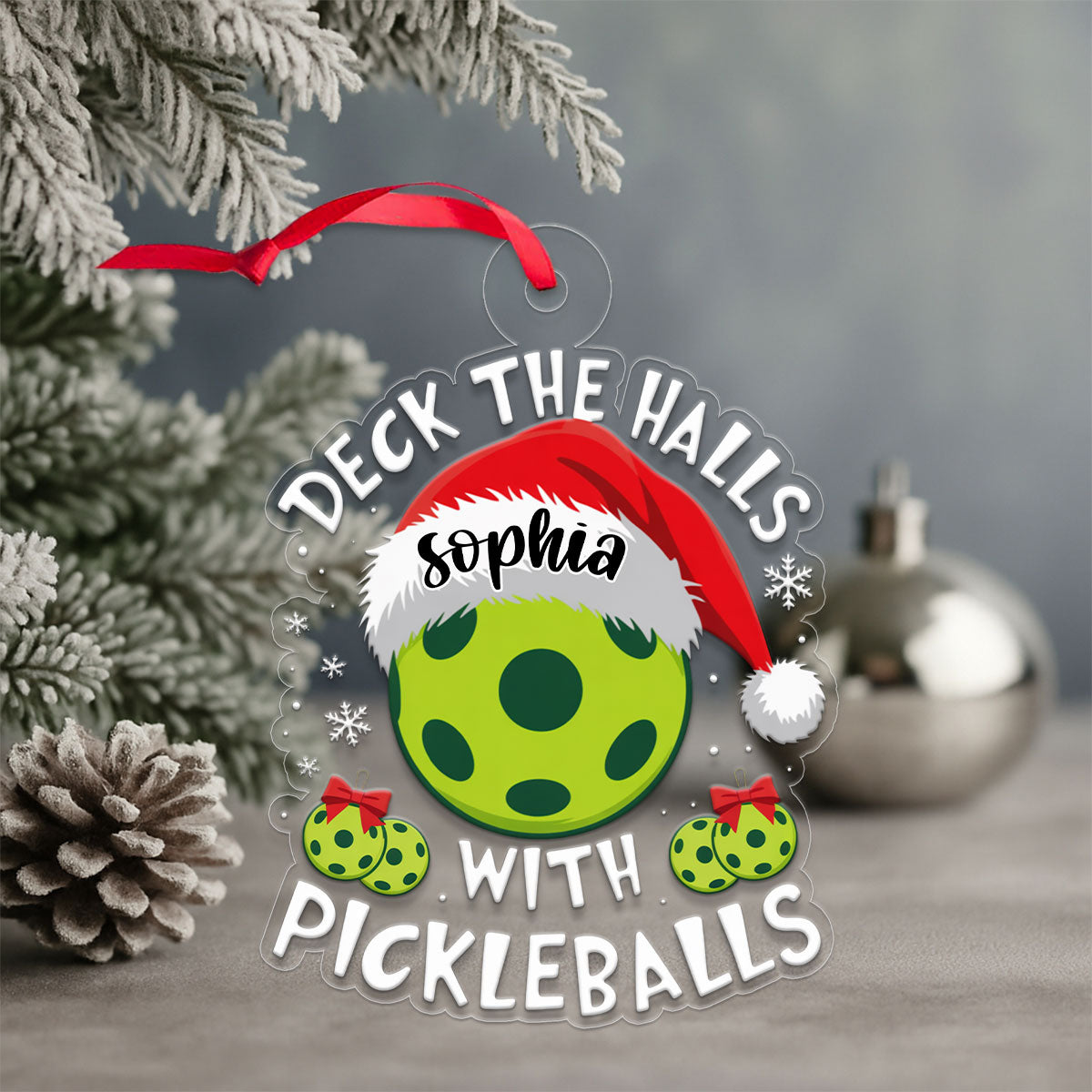Custom Name Pickleball Deck The Halls Acrylic Ornament Christmas Gift