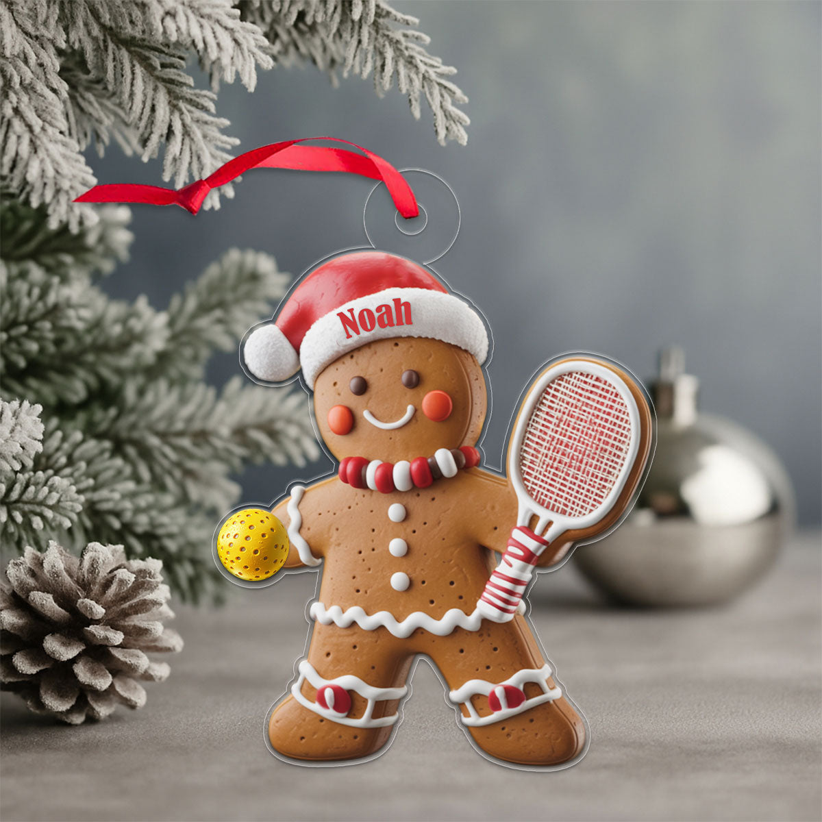 Custom Name Pickleball Gingerbread Acrylic Ornament Christmas Gift