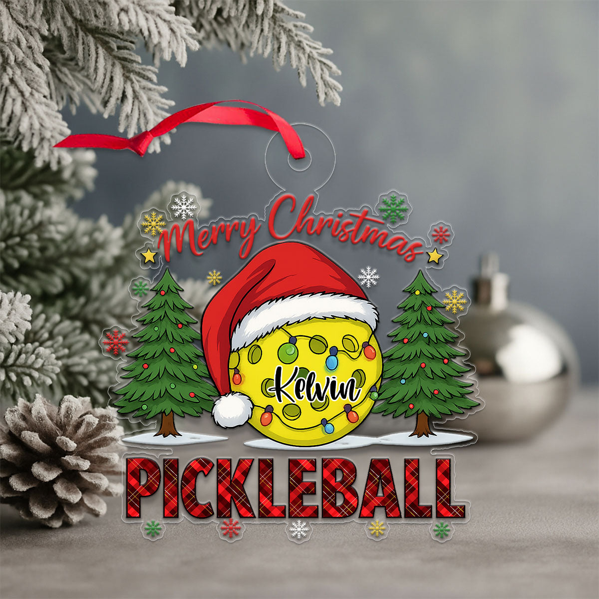 Custom Name Pickleball Merry Xmas Acrylic Ornament Christmas Gift