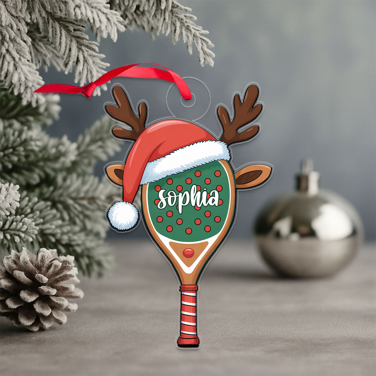 Custom Name Pickleball Racket Xmas Acrylic Ornament Christmas Gift