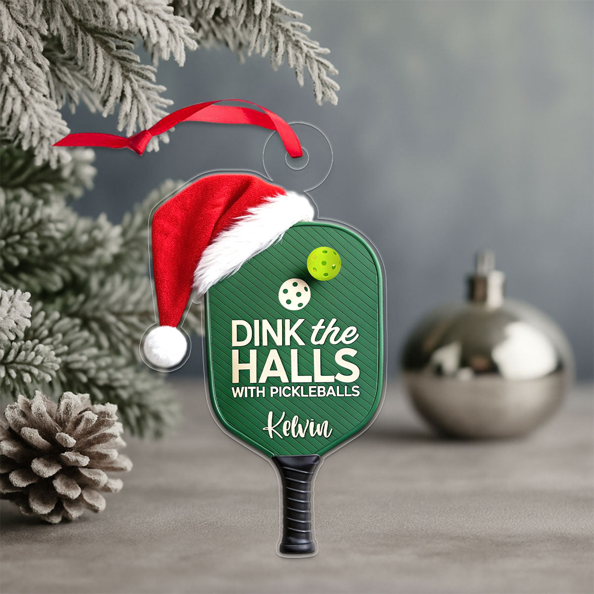 Custom Name Pickleball Santa 2 Acrylic Ornament Christmas Gift