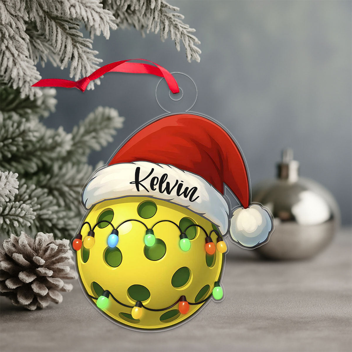 Custom Name Pickleball Santa Acrylic Ornament Christmas Gift