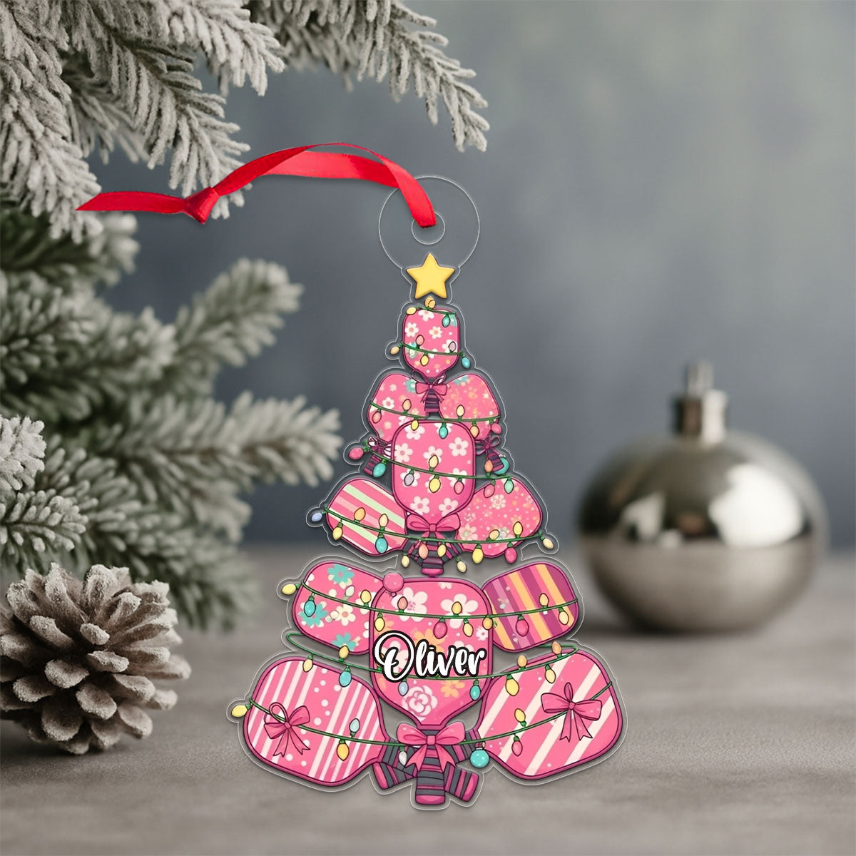 Custom Name Pickleball Xmas Girl Acrylic Ornament Christmas Gift