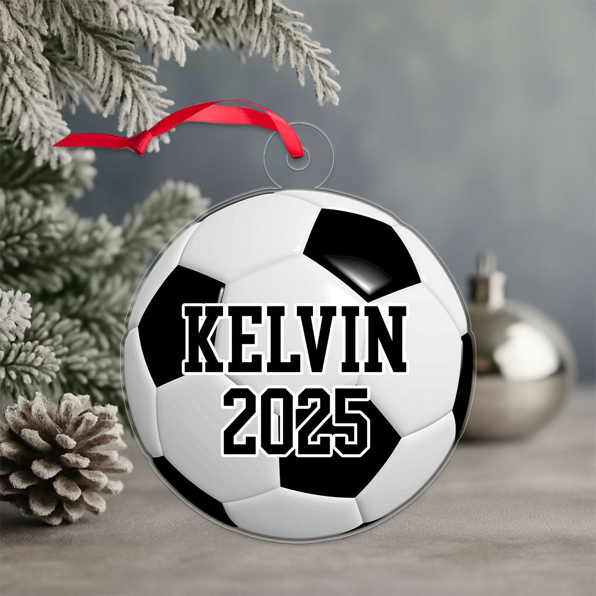 Custom Name Soccer Ball Sport Lover Acrylic Ornament Christmas Gift