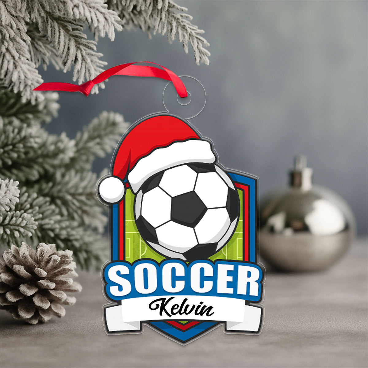 Custom Name Soccer Player Xmas Acrylic Ornament Christmas Gift