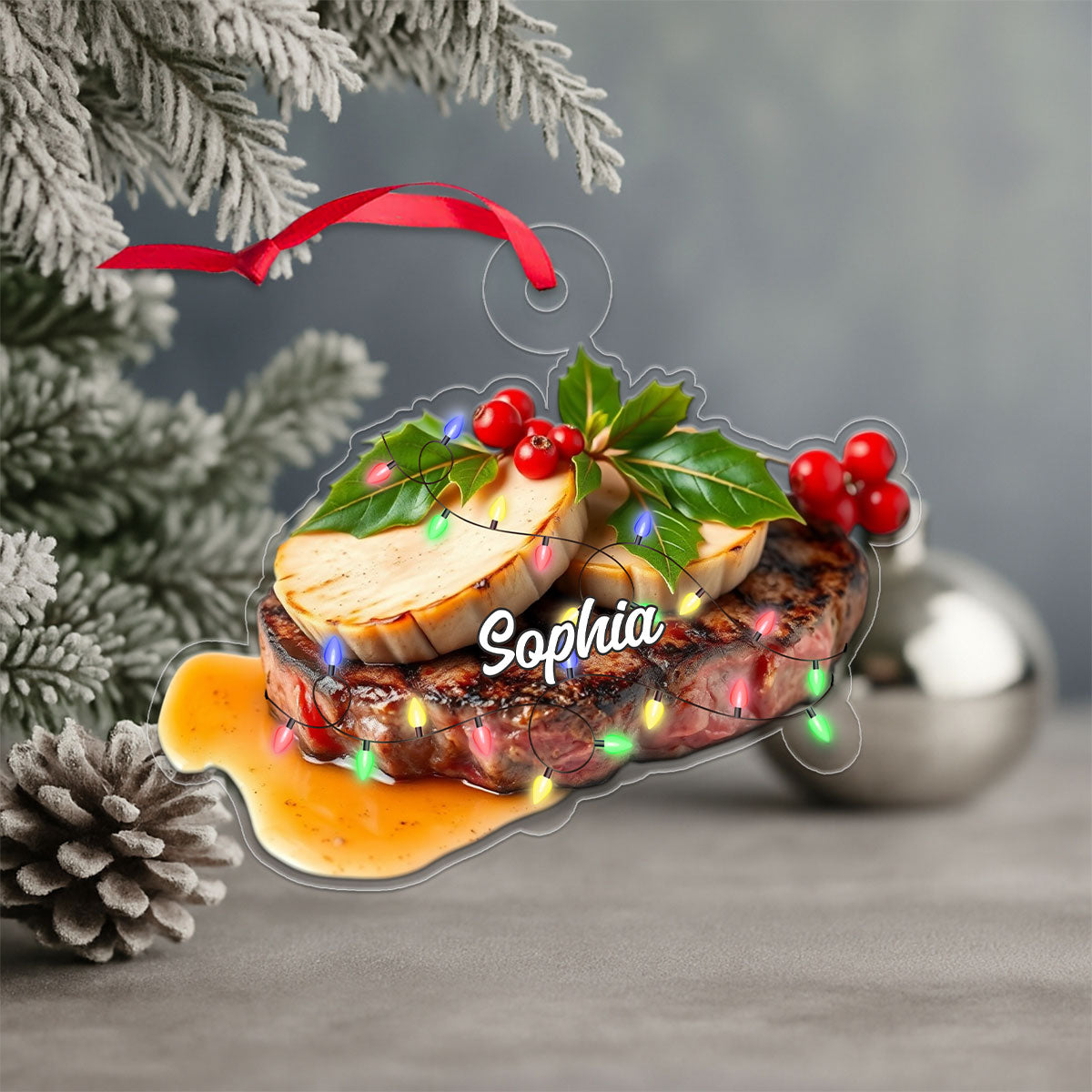 Custom Name Steak Lover Acrylic Ornament Christmas Gift