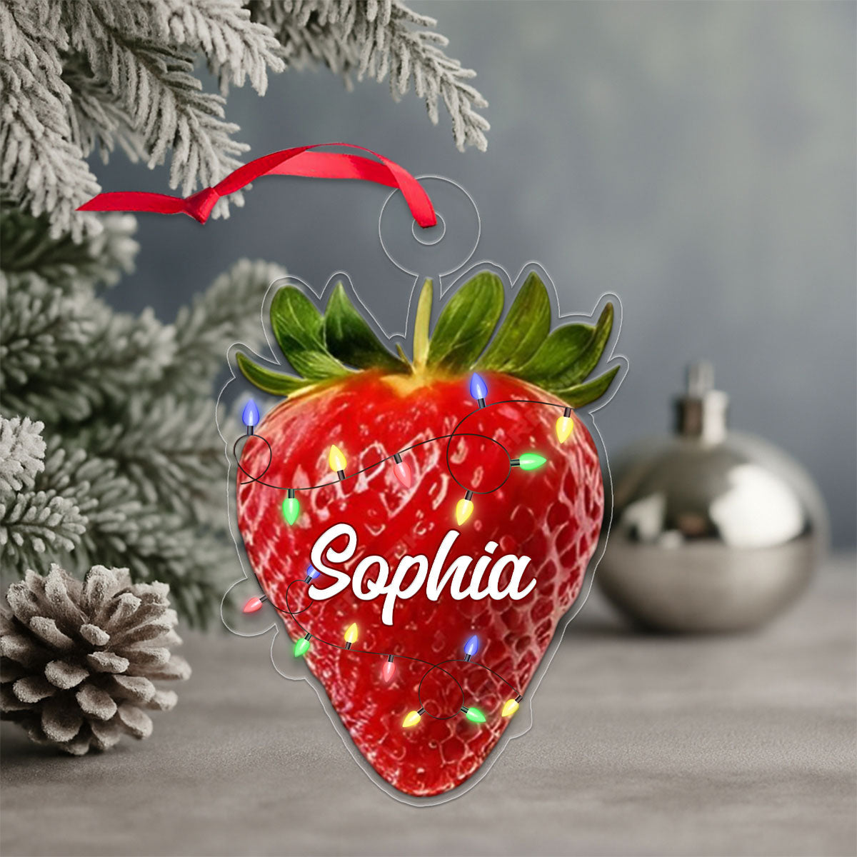 Custom Name Strawberry Xmas Acrylic Ornament Christmas Gift
