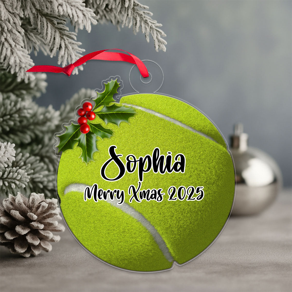 Custom Name Tennis Ball Acrylic Ornament Christmas Gift