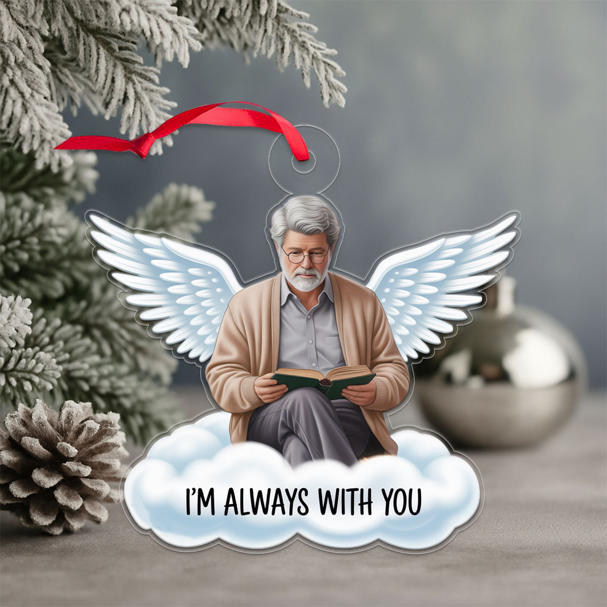 Custom Photo Angel On The Cloud Memorial Acrylic Ornament Christmas Gift