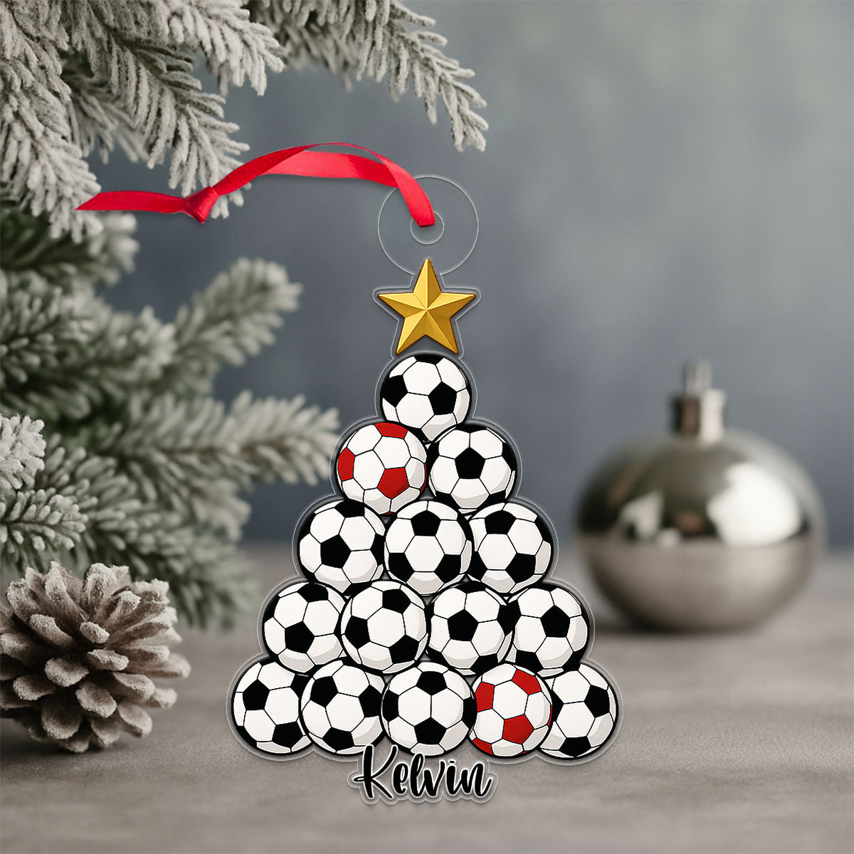 Custom Name Soccer Christmas Acrylic Ornament Christmas Gift