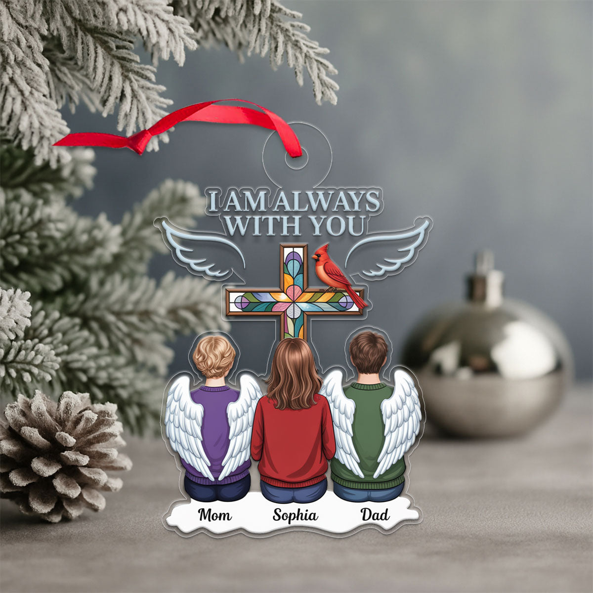 Family Memorial Cross Cardinal Acrylic Ornament Christmas Gift