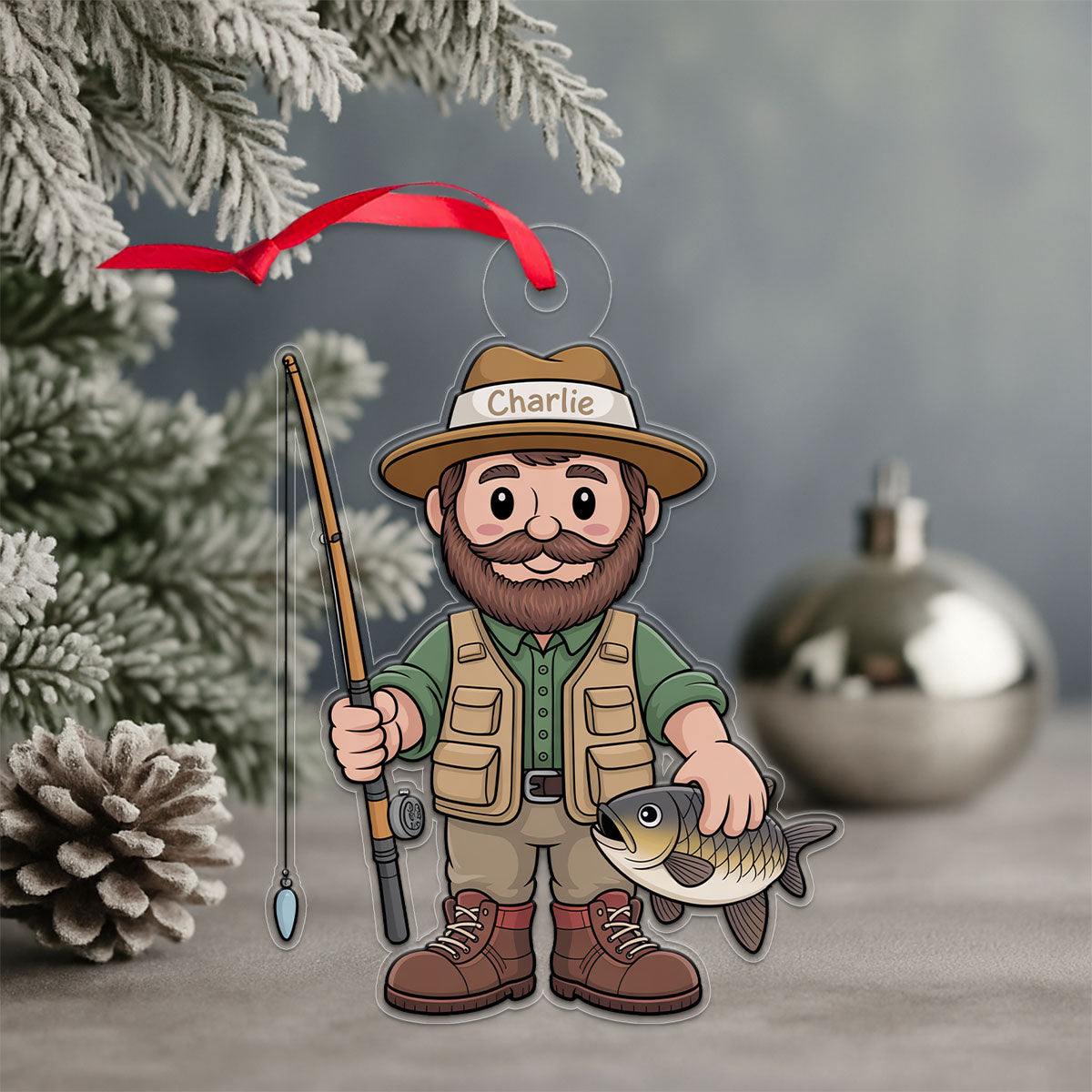Personalized Fisherman Christmas Acrylic Ornament Christmas Gift
