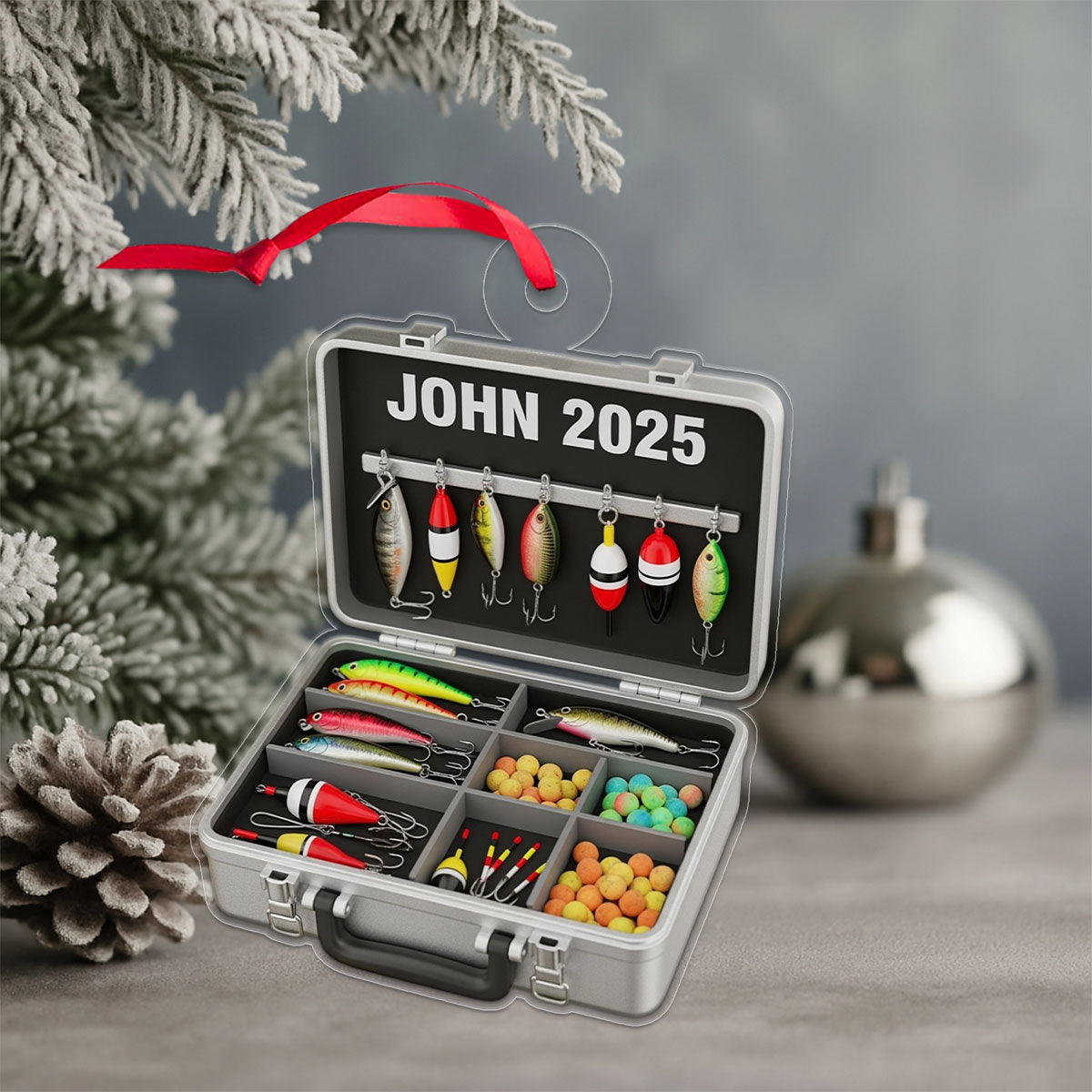 Custom Name Fishing Tackle Box Acrylic Ornament Christmas Gift