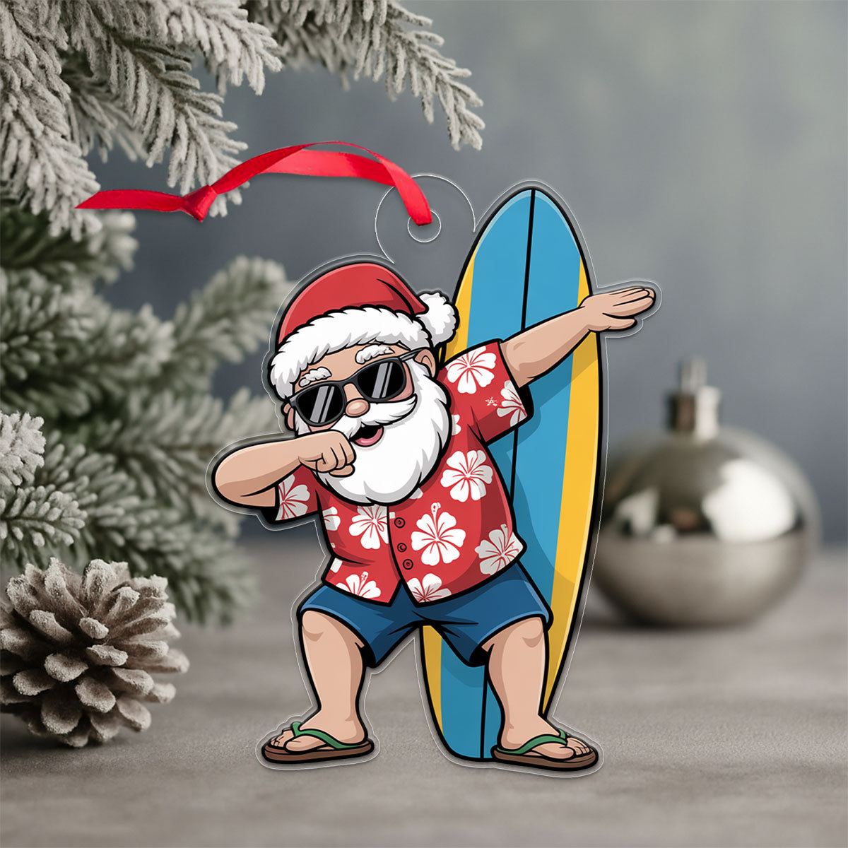 Mele Kalikimaka Dabbing Santa Acrylic Ornament Christmas Gift
