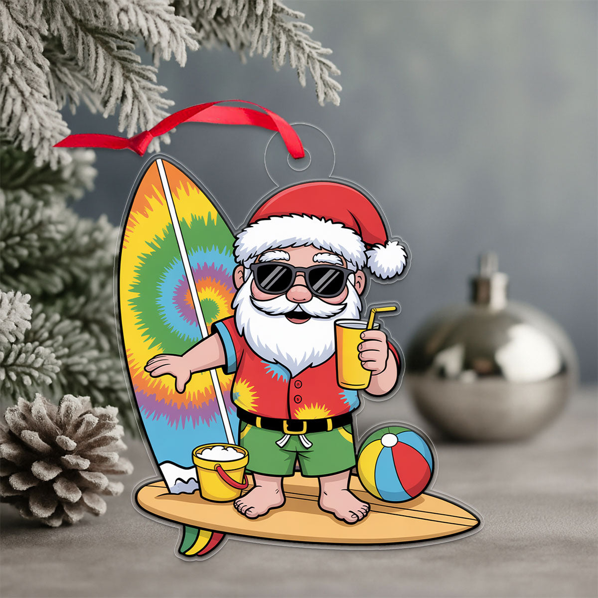 Santa Claus Cartoon Christmas On The Beach 2 Acrylic Ornament Christmas Gift