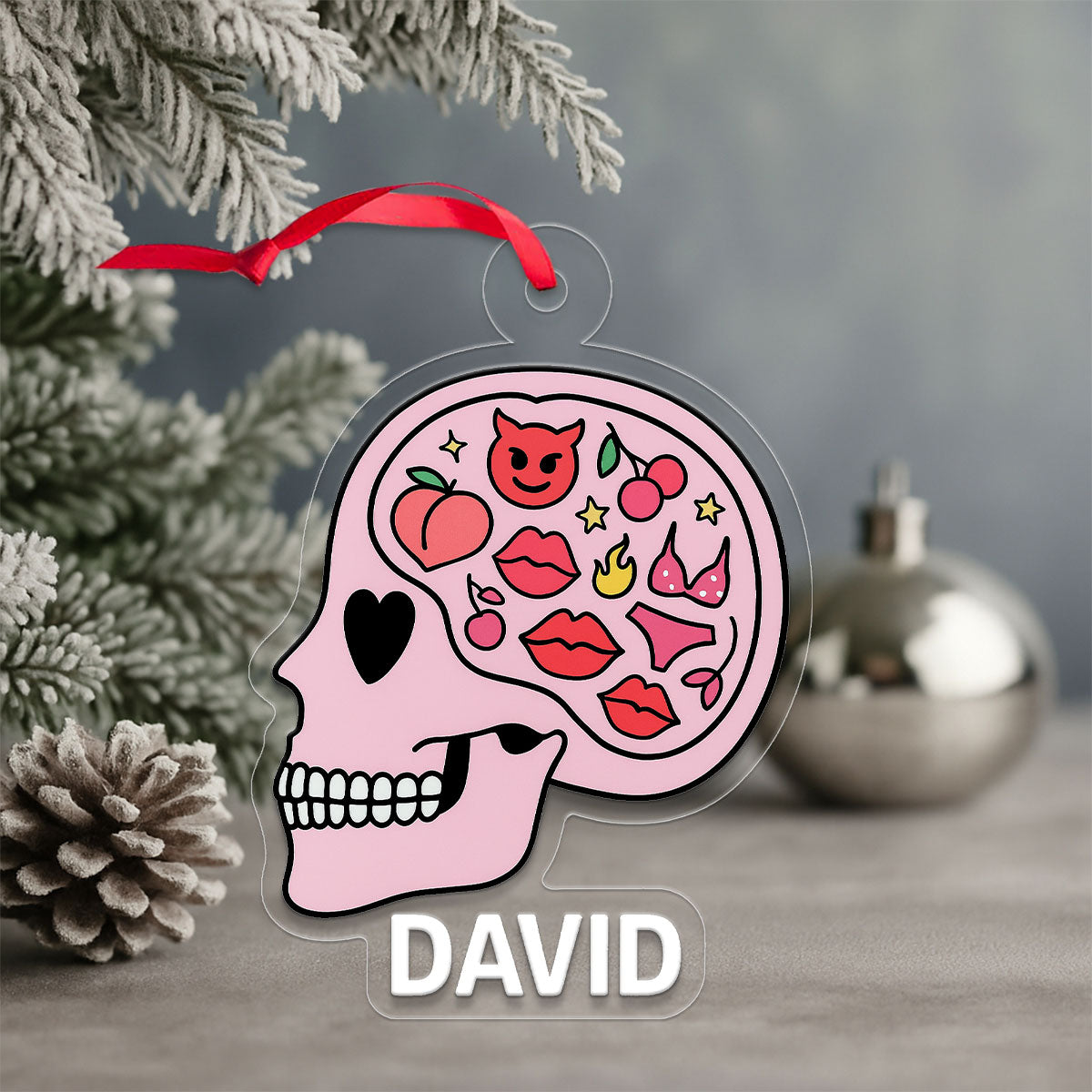 Personalized Funny Adult Brain Acrylic Ornament, Custom Naughty Christmas Ornament, Gag Gift for Friend, Unique Decoration