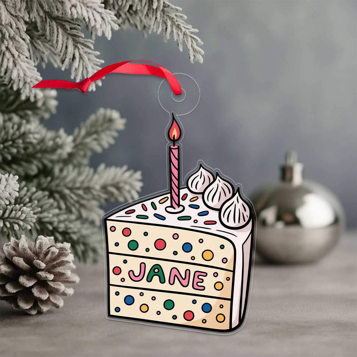 Personalized Birthday Cake Ornament, Custom Celebration Christmas Ornament, Birthday Party Gift, Holiday Keepsake Decoration
