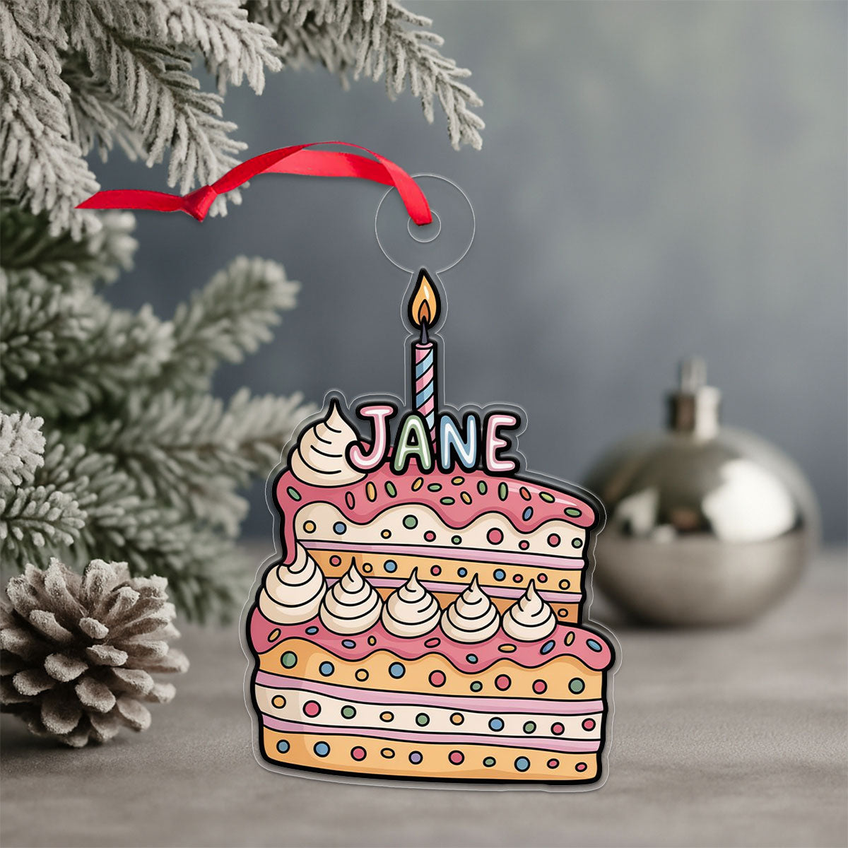 Custom Birthday Cake Ornament, Personalized Funny Christmas Ornament, Party Lover Holiday Gift, Quirky Keepsake Decoration, Xmas Ornament