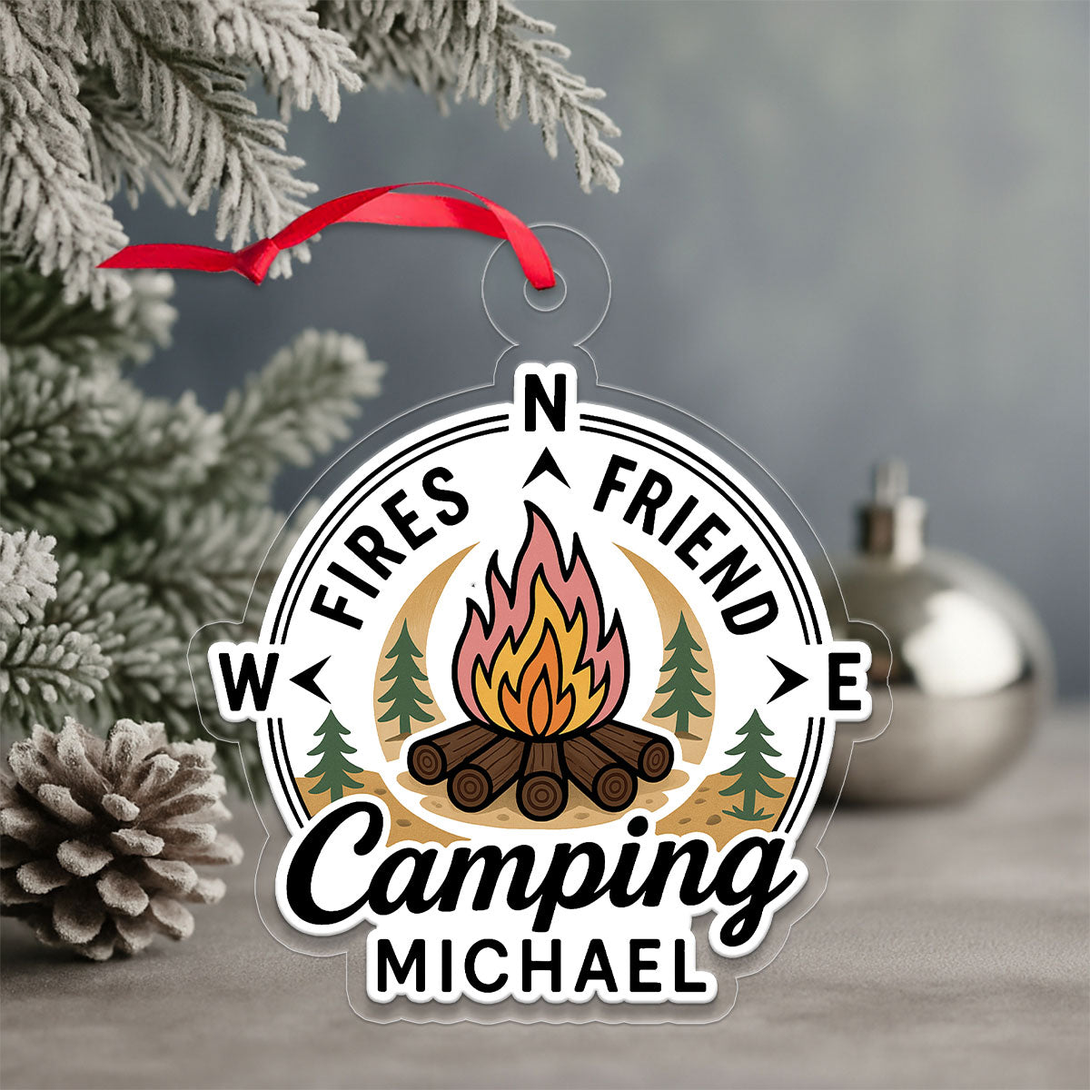 Personalized Fires Friend Camping Ornament, Campfire Friends Gift, Hiking Adventure Ornament, Holiday Keepsake Decoration