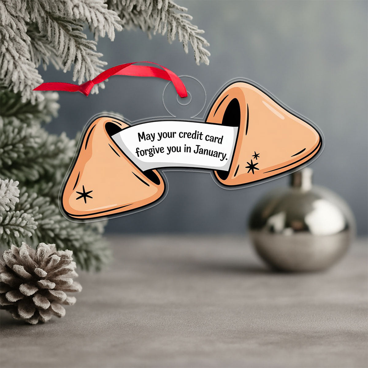 Personalized Funny Fortune Cookie Ornament, Custom Christmas Ornament, Cookies Lover Gift, Gag Gift for Friends, Holiday Humor Decoration