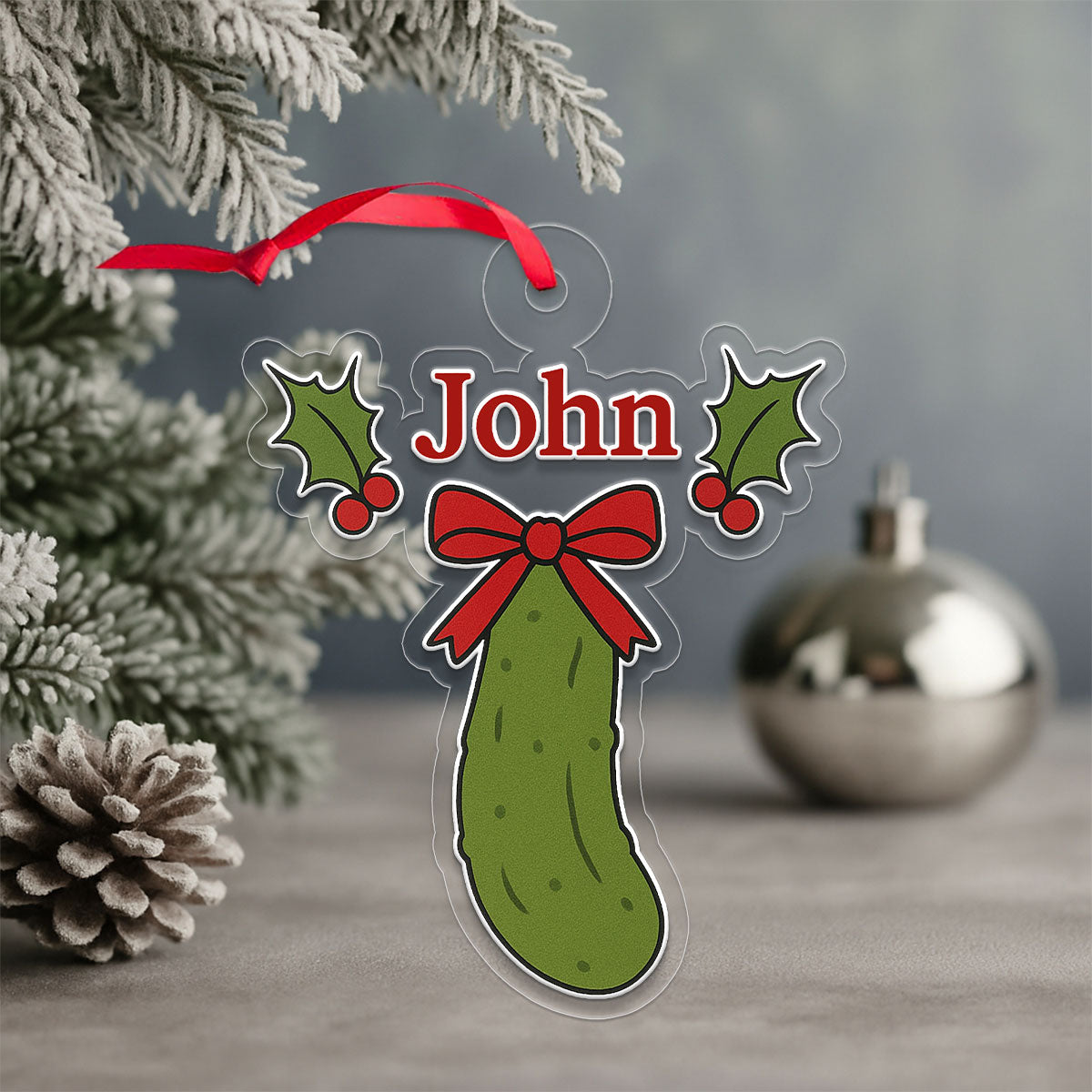 Custom Pickle Christmas Ornament, Personalized Funny Holiday Ornament, Christmas Pickle Gift, Unique Gag Decoration, Holiday Keepsake