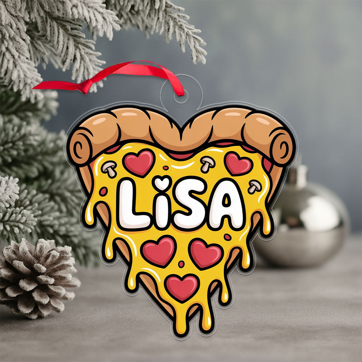 Personalized Heart Pizza Acrylic Ornament, Custom Pizza Lover Christmas Ornament, Funny Foodie Gift, Holiday Keepsake, Cute Pizza Decoration