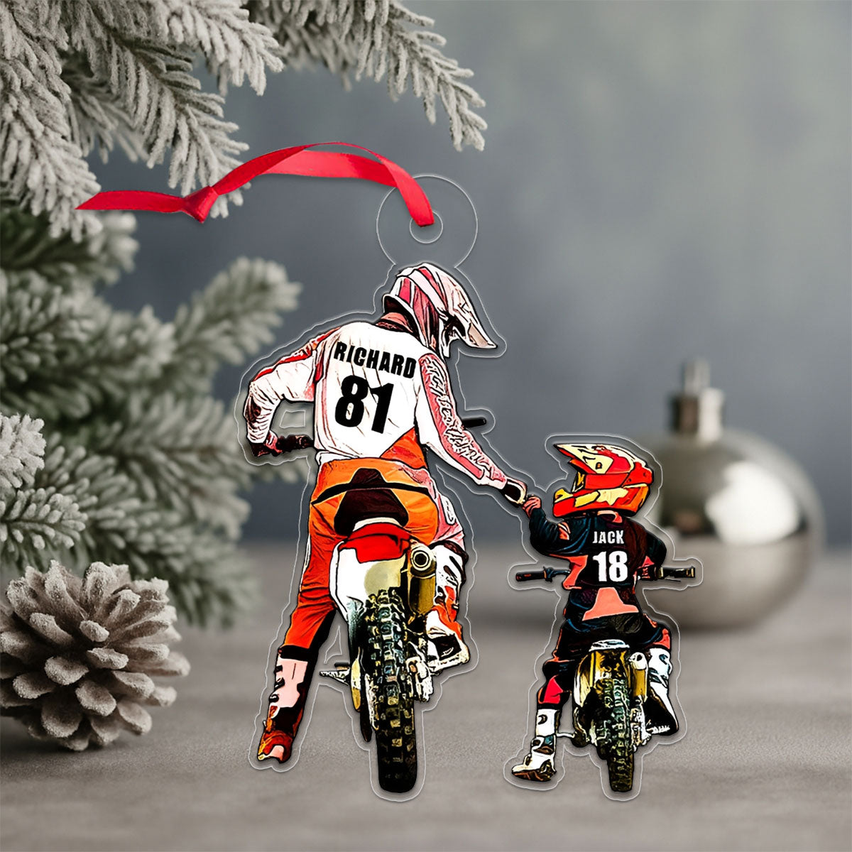Personalized Motocross Dad And Kid Acrylic Ornament Christmas Gift