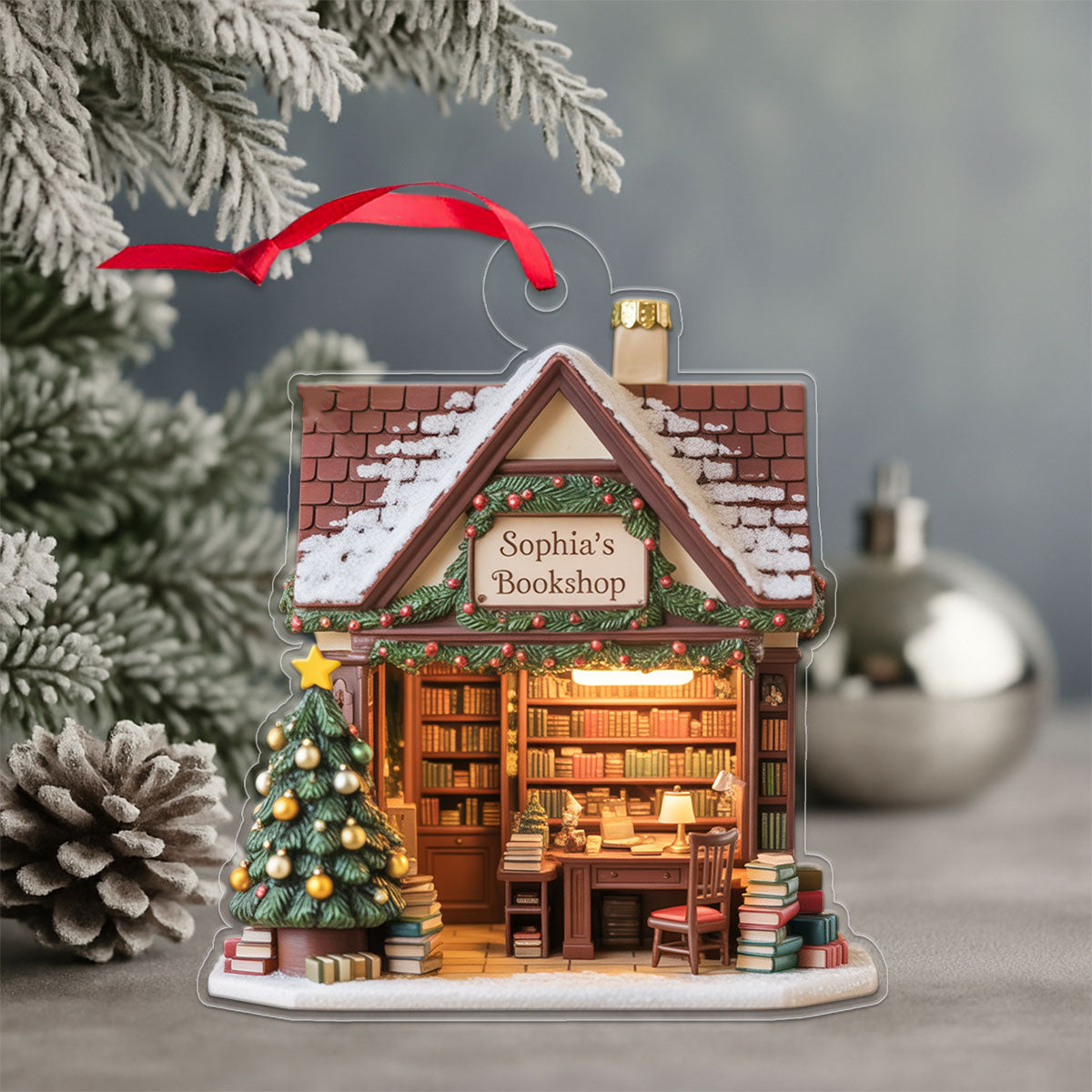 Personalized Name Bookstore Xmas Acrylic Ornament Christmas Gift
