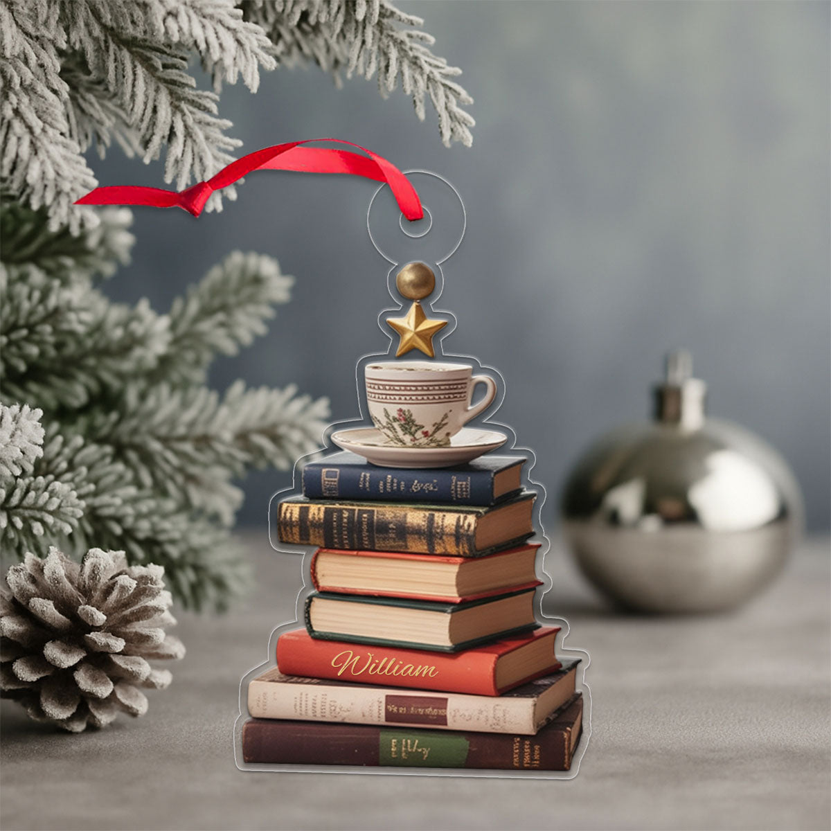 Personalized Name Reading And Coffee Lover Acrylic Ornament Christmas Gift