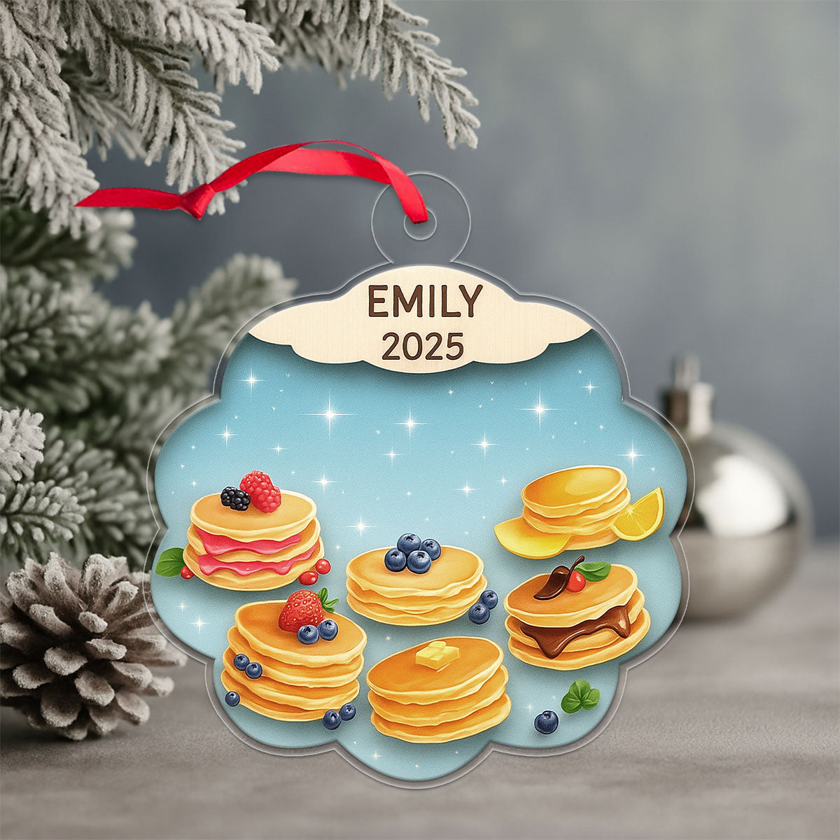 Personalized Pancakes Ornament, Custom Food Christmas Ornament, Breakfast Ornament, Gift for Pancake Lovers, Holiday Keepsake Decoration