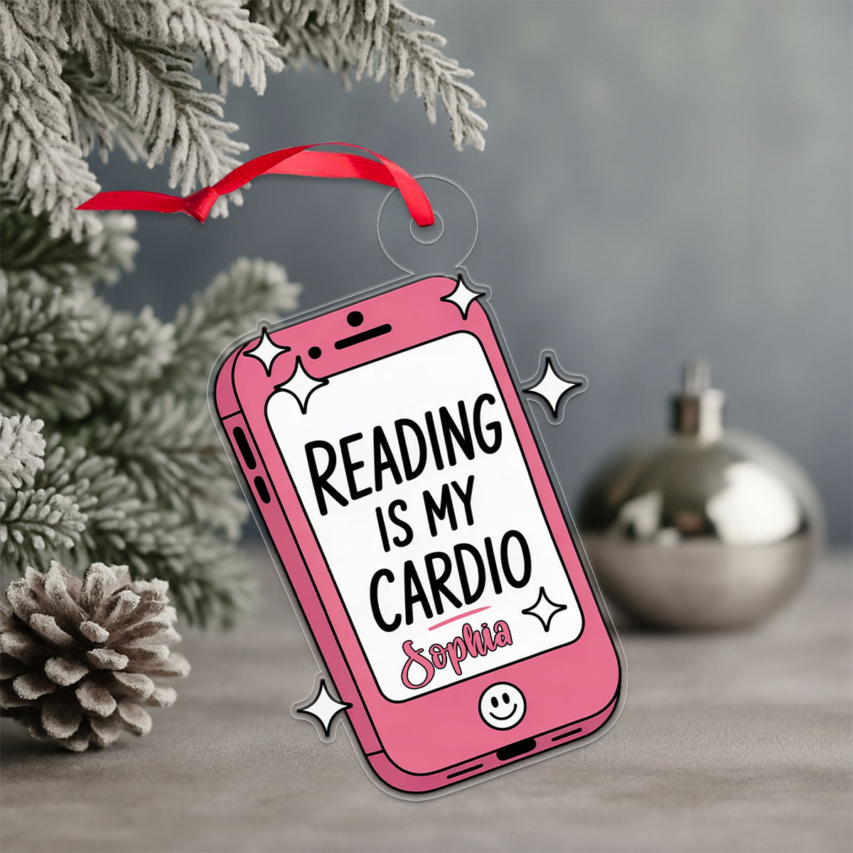 Personalized Reading Is My Cardio Kindle Ornament, Custom Book Lover Christmas Ornament, Funny Reading Gift, Holiday Keepsake for Readers
