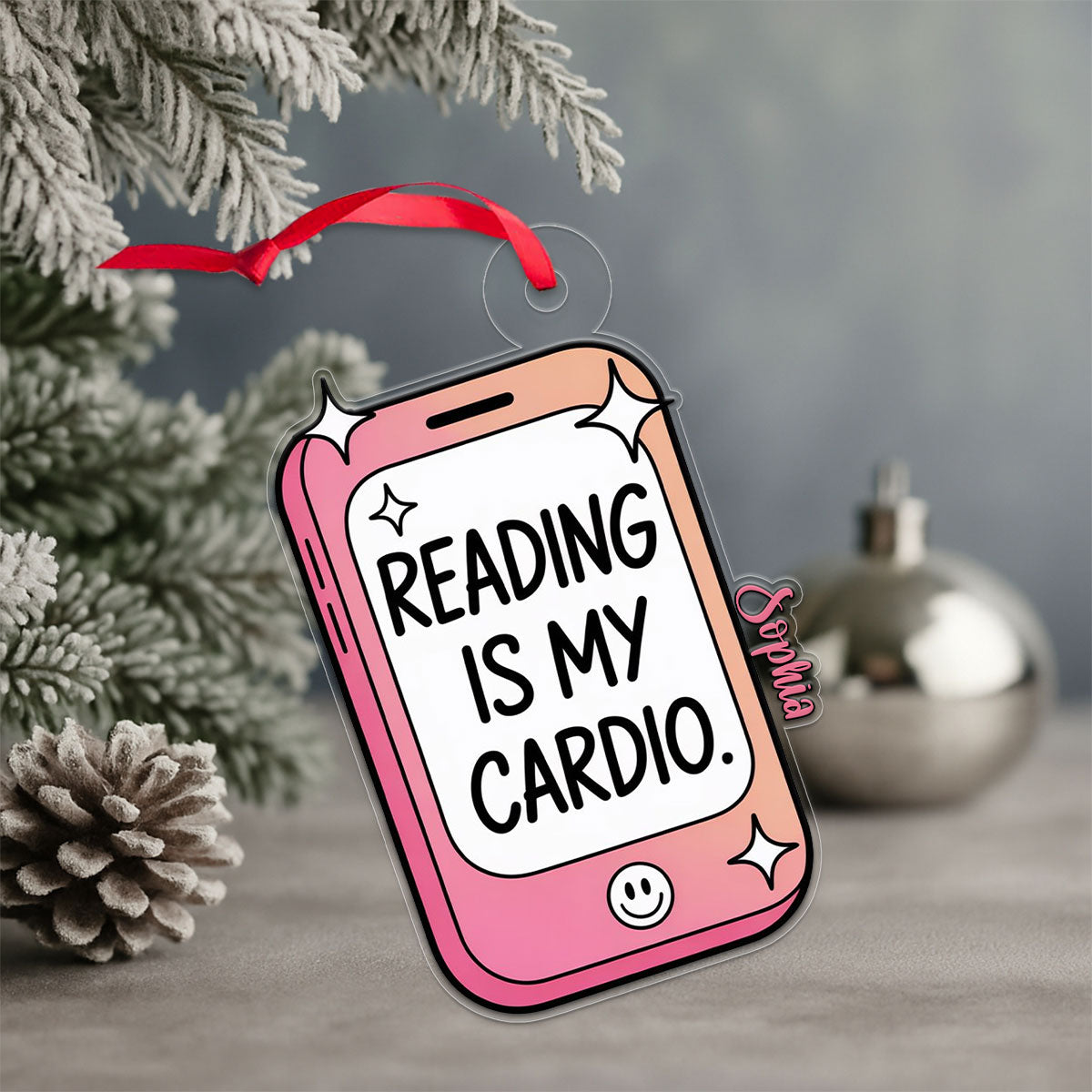 Funny Reading Is My Cardio Kindle Ornament, Personalized Bookworm Christmas Ornament, Custom Holiday Keepsake, Gift for Book Lovers