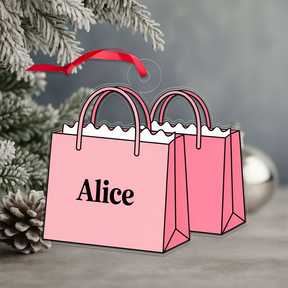 Personalized Shopping Bag Ornament, Custom Funny Christmas Ornament, Shopaholic Holiday Gift, Fashion Lover Decoration, Unique Xmas Keepsake