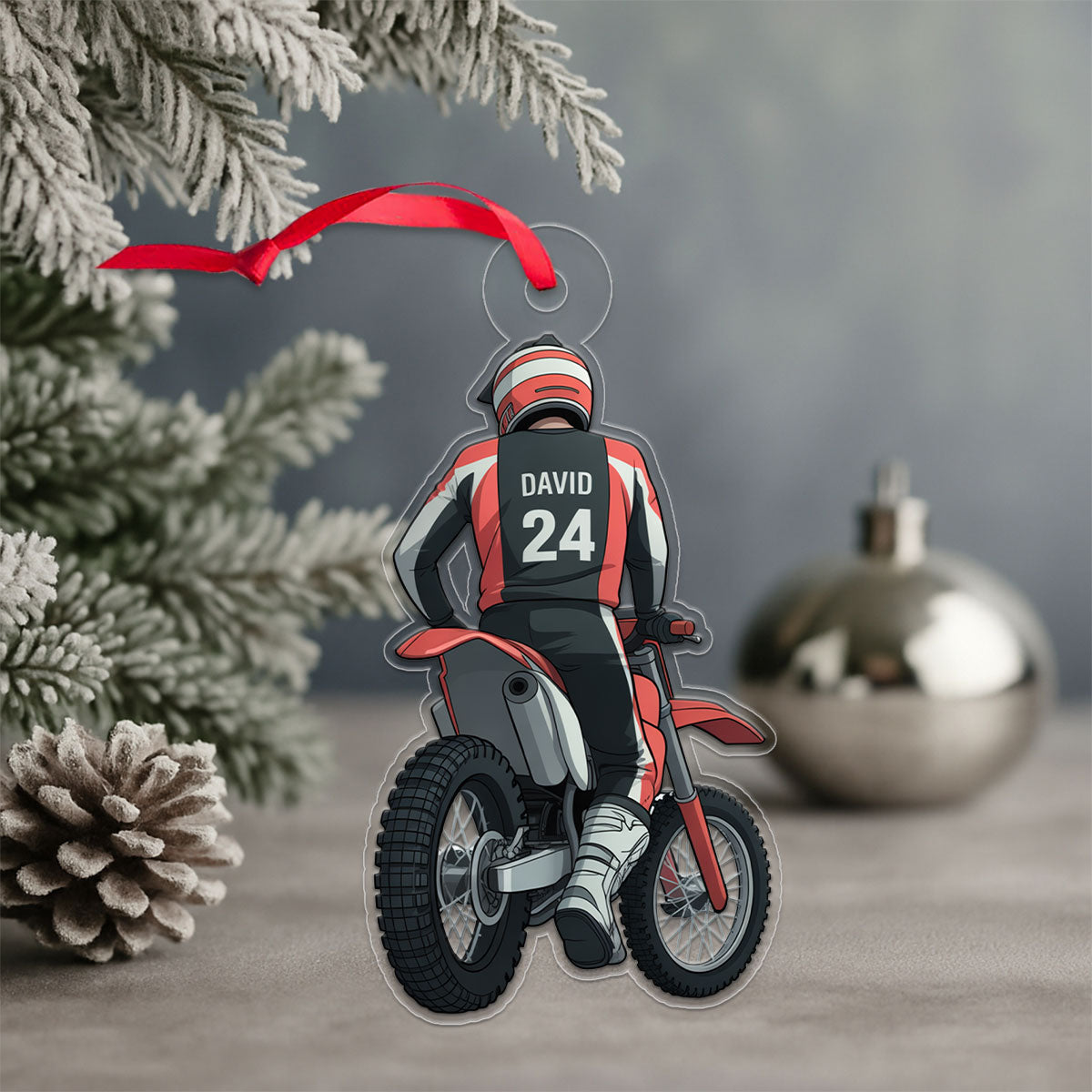Custom Name  Biker Racer Acrylic Ornament Christmas Gift