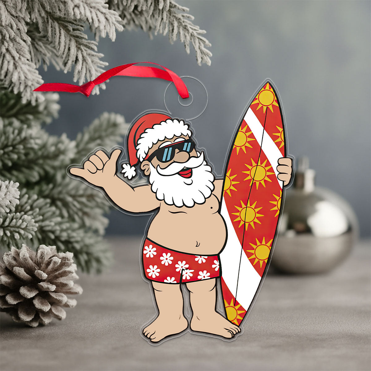 Santa Claus With His Surfboard Acrylic Ornament Christmas Gift