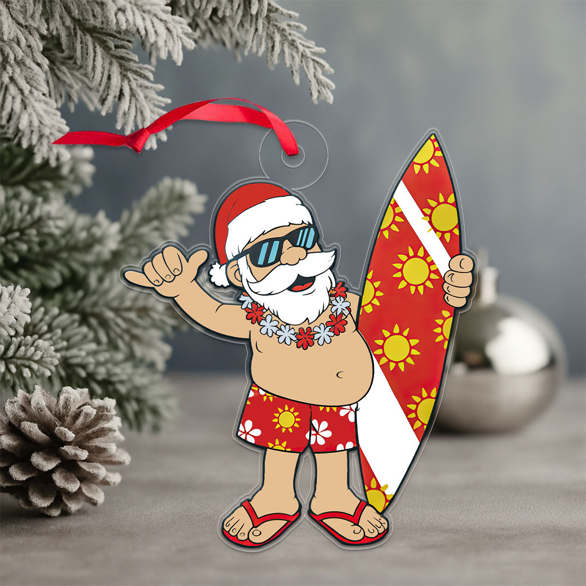 Santa Claus With His Surfboard 2 Acrylic Ornament Christmas Gift