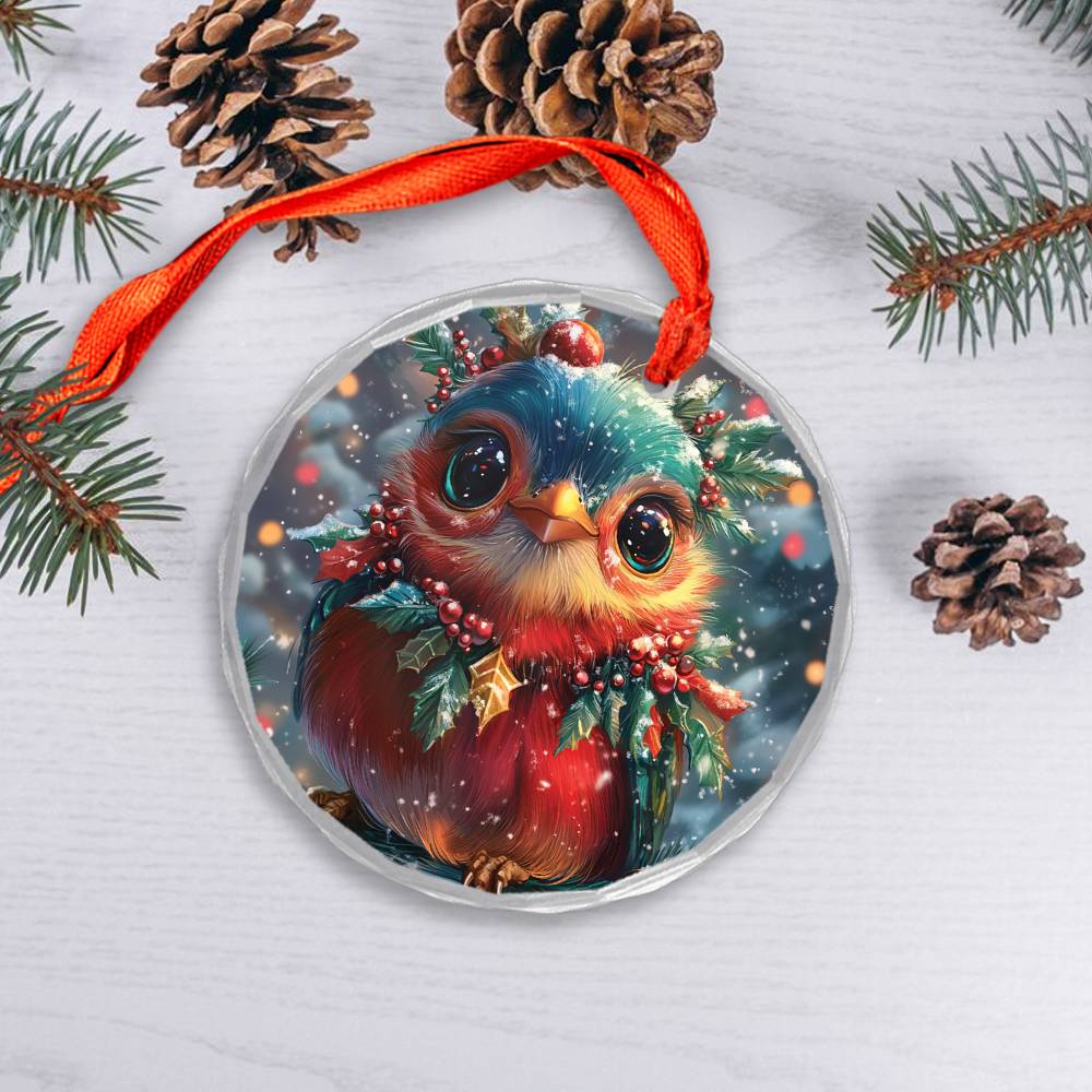 Beautiful Songbird Christmas Night Design 2 Glass Ornament
