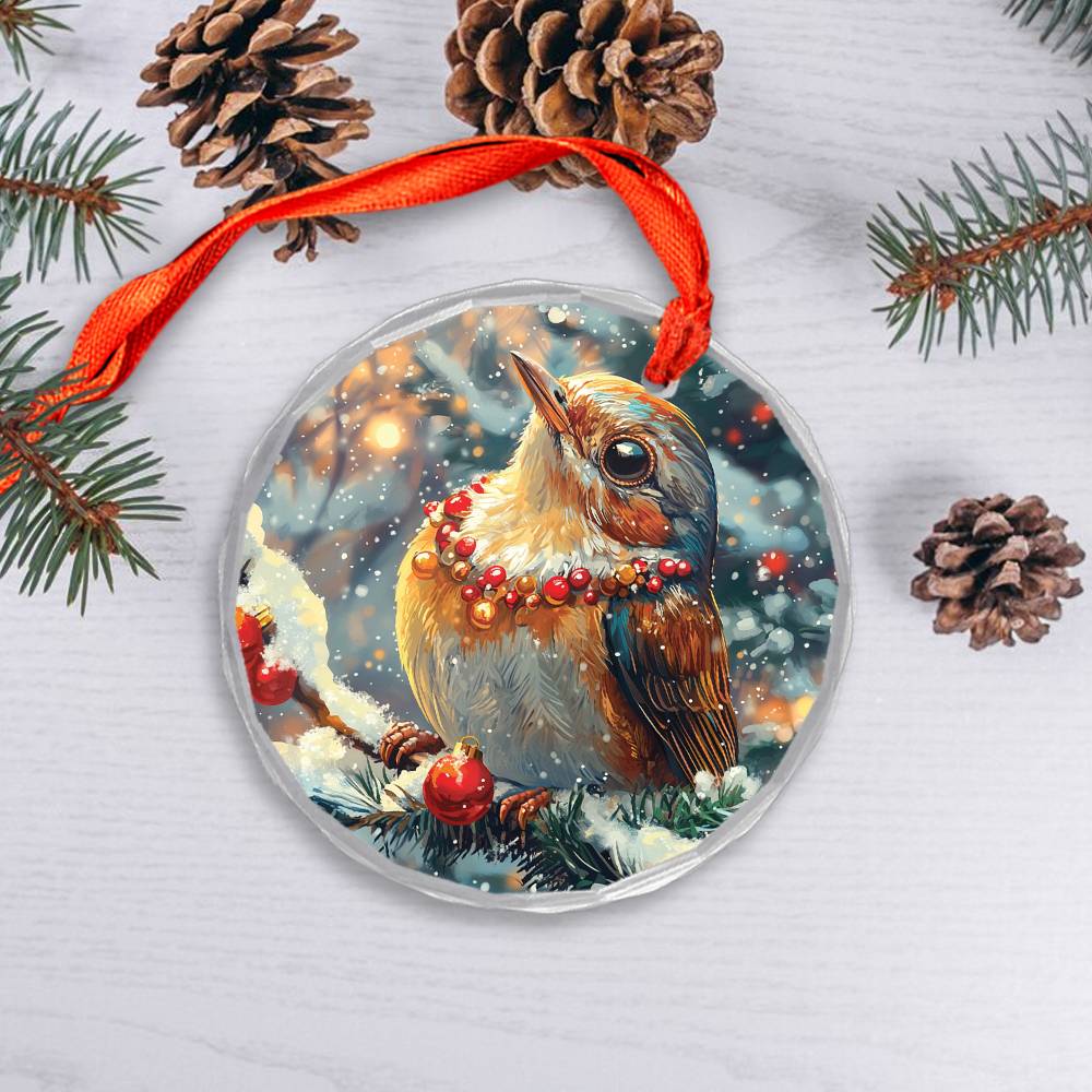 Beautiful Thrush Christmas Night Design 4 Glass Ornament