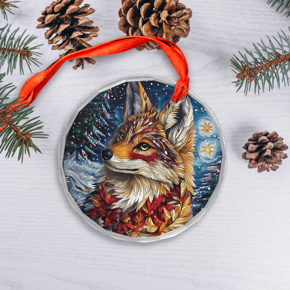 Beautiful Angus Coyote Christmas Night Design 4 Glass Ornament
