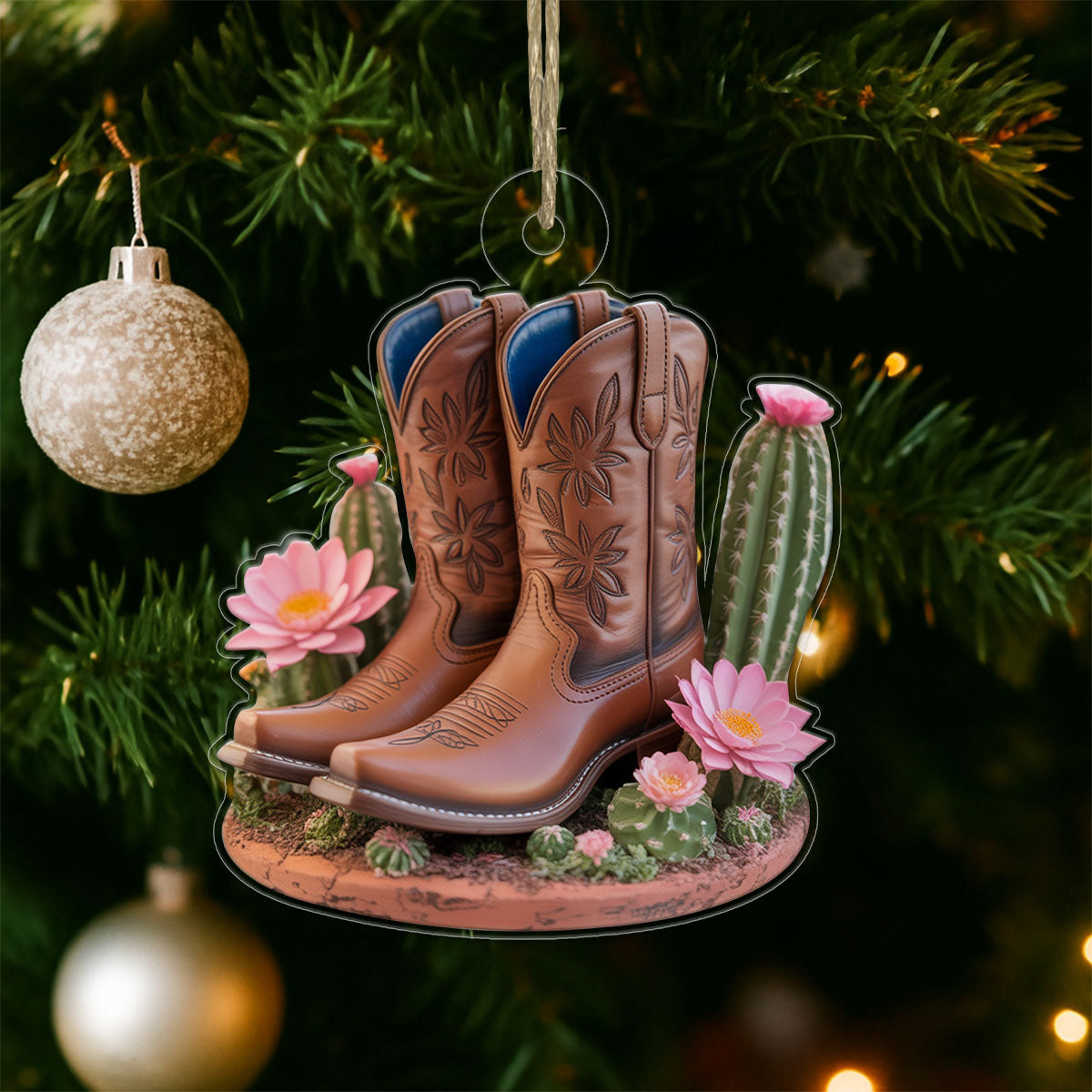 Acrylic Ornament Blooming Western Charm Cowboy Boot copy Acrylic Ornament Christmas Gift