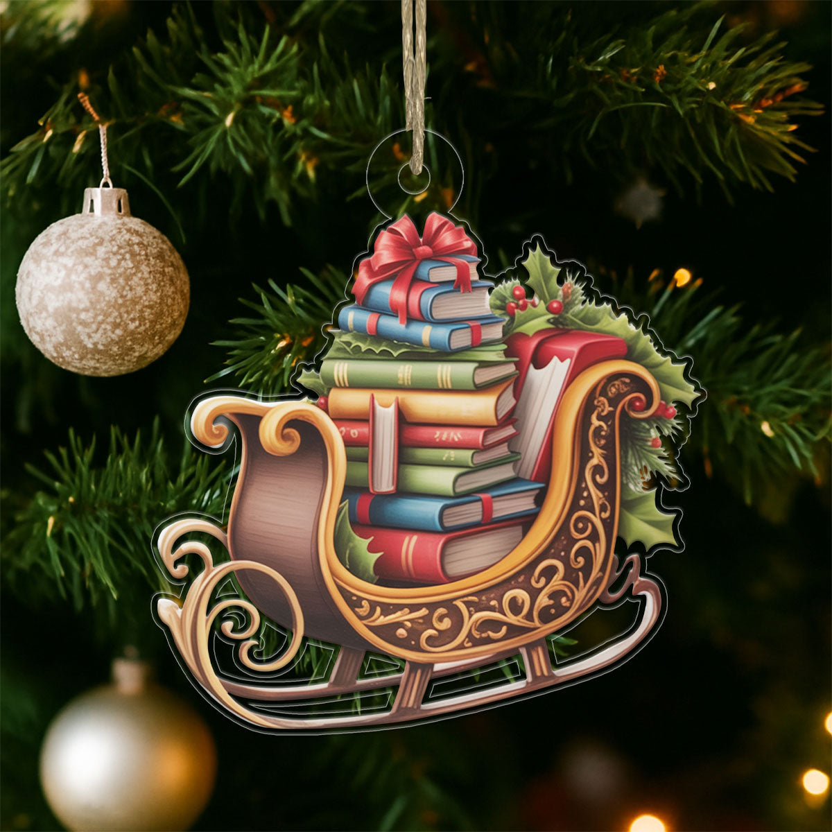 Personalized Bookish Sleigh Ride Acrylic Ornament Christmas Gift