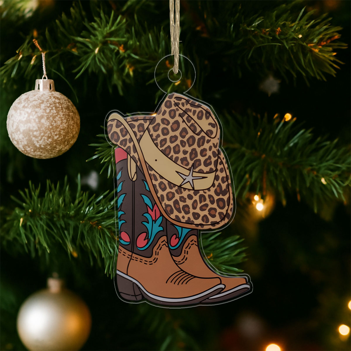 Custom Name Cowboy Leopard Acrylic Ornament Christmas Gift