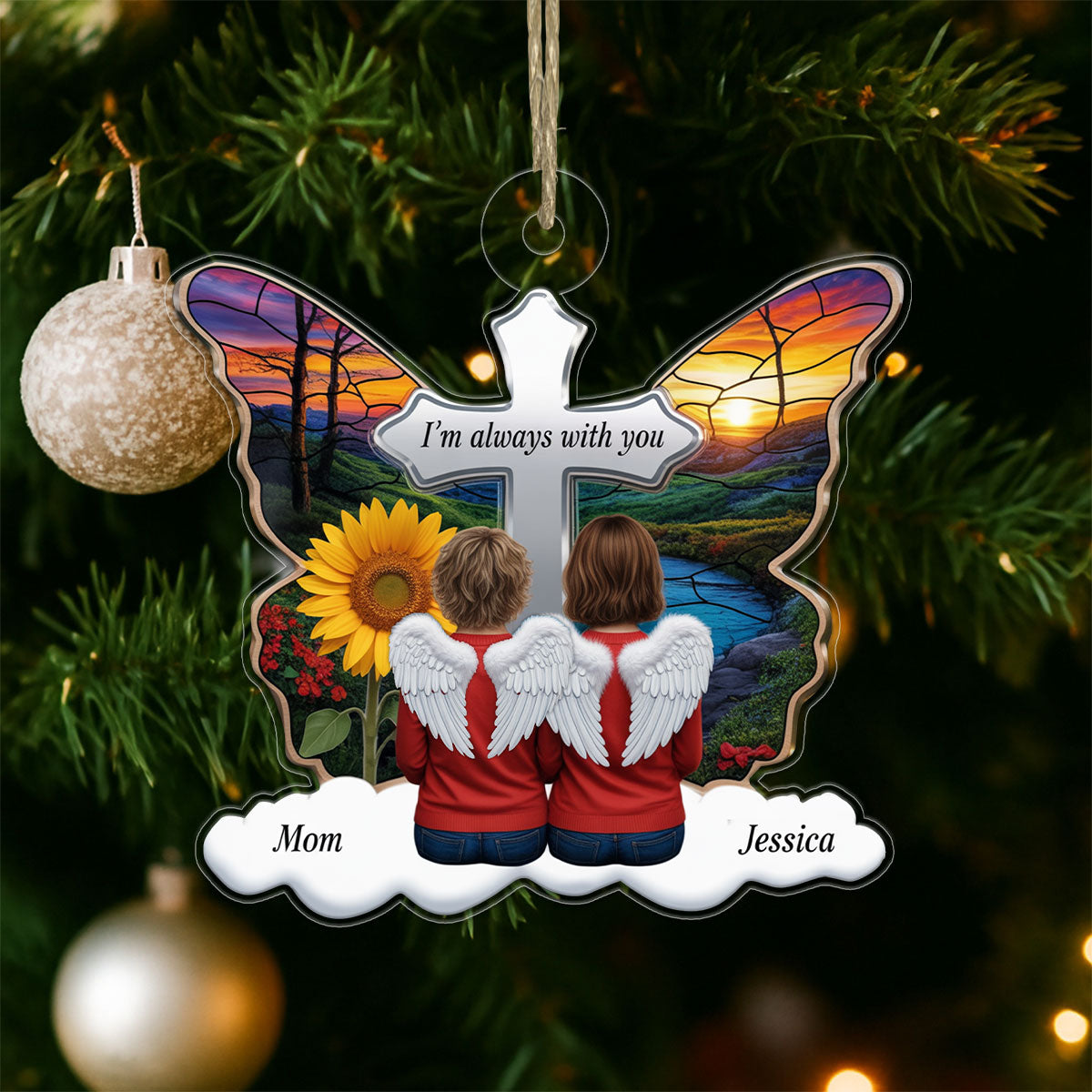 Butterfly Family Sitting Memorial Keepsake Acrylic Ornament Christmas Gift
