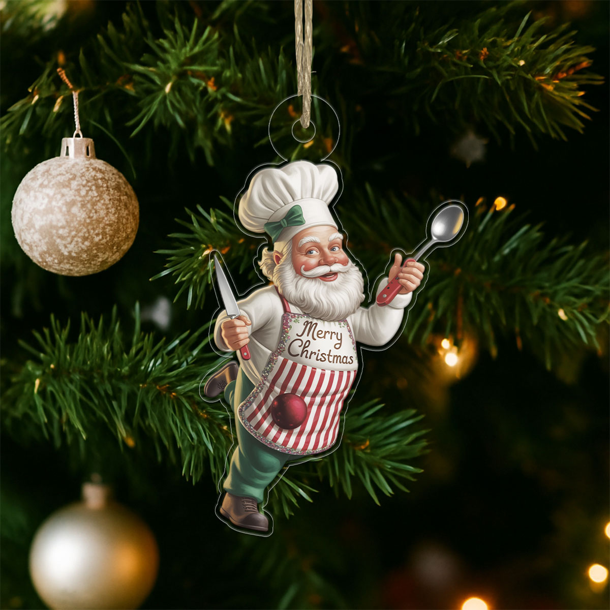 Custom Name Christmas Santa Chef Acrylic Ornament Christmas Gift